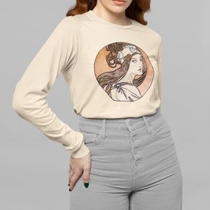 Stained Glass Gypsy Vintage Print Long Sleeve Graphic Tee T-shirt S M L XL